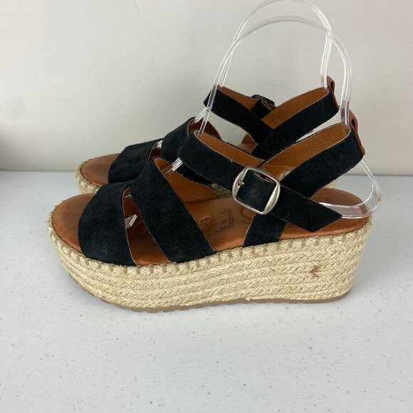 Musse & Cloud Espadrille Sandals Platform Womens 37 or US 6 Black Suede - Picture 1 of 10